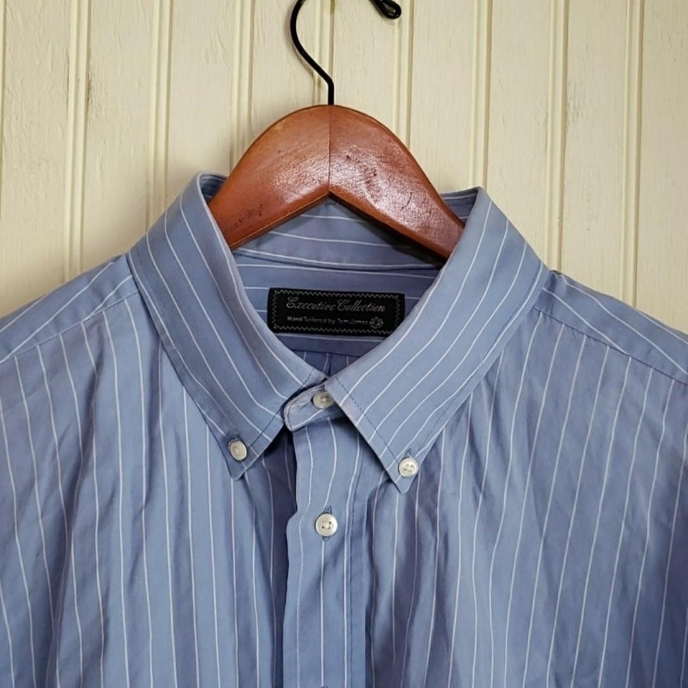 Tom‎ James Executive Collection Dress Shirt Mens XL Blue Stripe Classic Fit LS